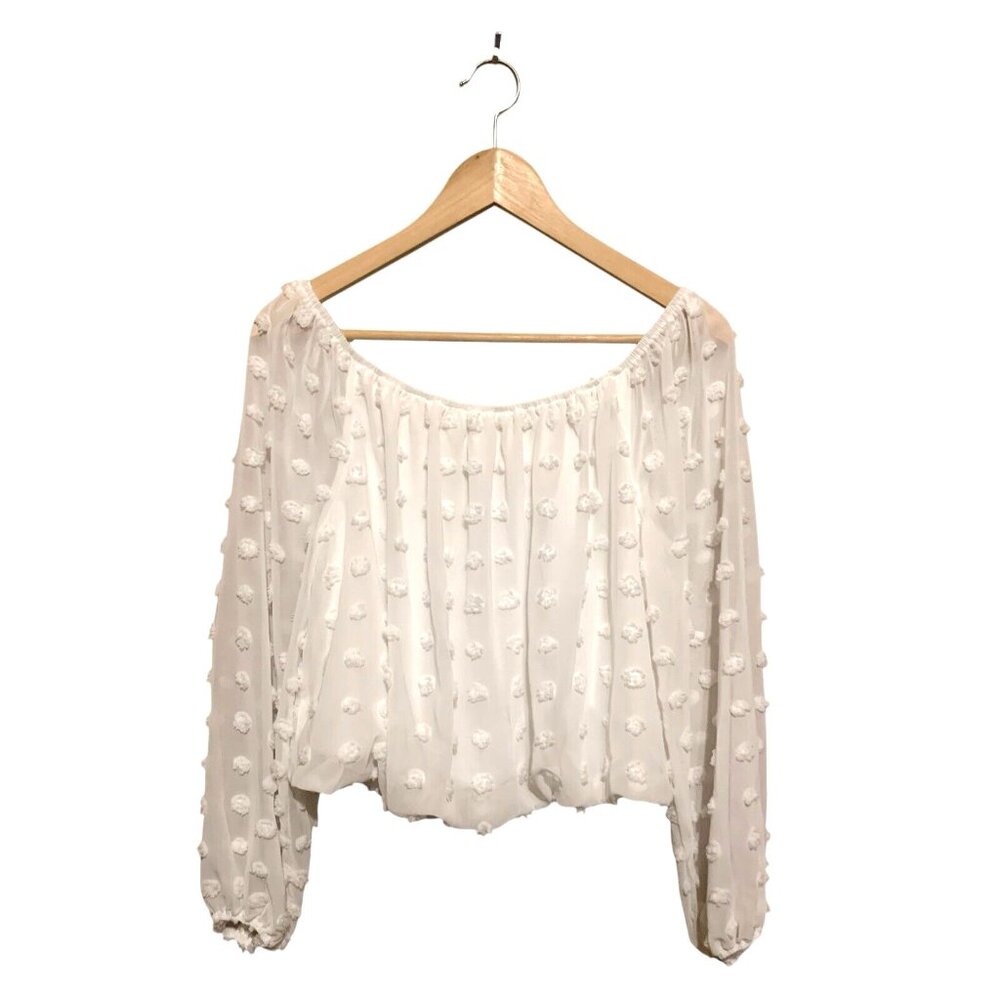 MIAMI Women’s White Top Cropped Off Shoulder &‎ Rushed M Fairy Feminine Coquette